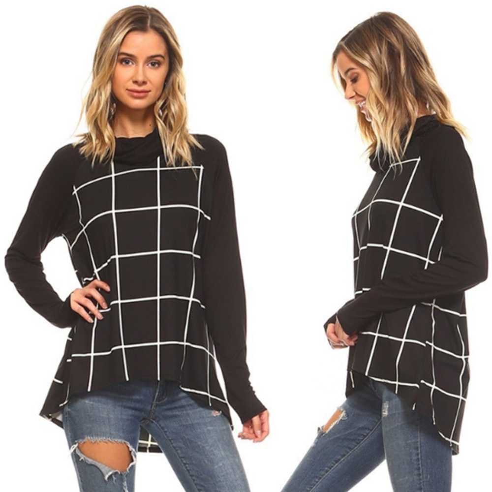 *CLEARANCE* Black/White Cowlneck L/S Contrast Top